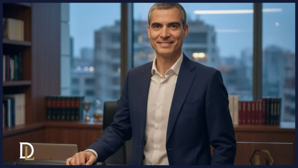 Retrato de Enric Hernández, abogado experto en defensa de derivación de responsabilidad tributaria, en su despacho de Derivum Legal.