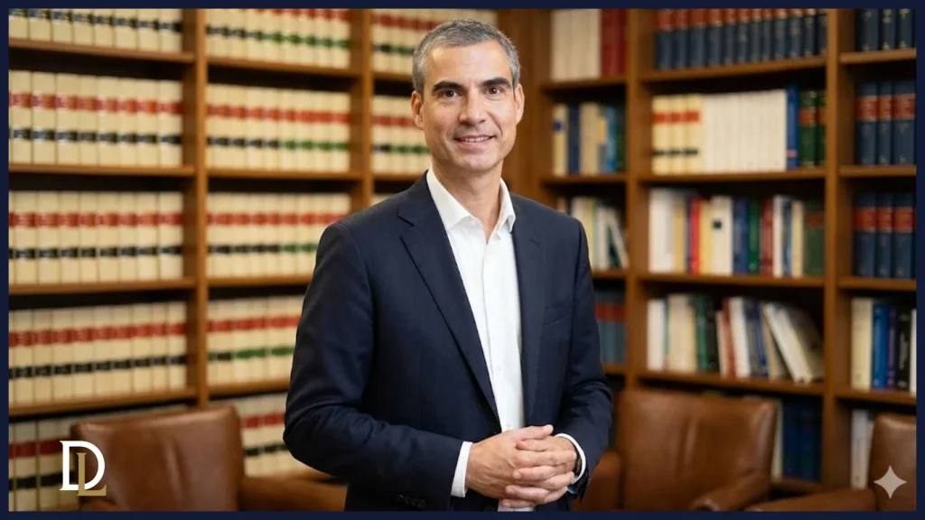 Retrato profesional de Enric Hernández, abogado y experto en derecho mercantil, en una biblioteca jurídica, autor del blog de Derivum Legal.